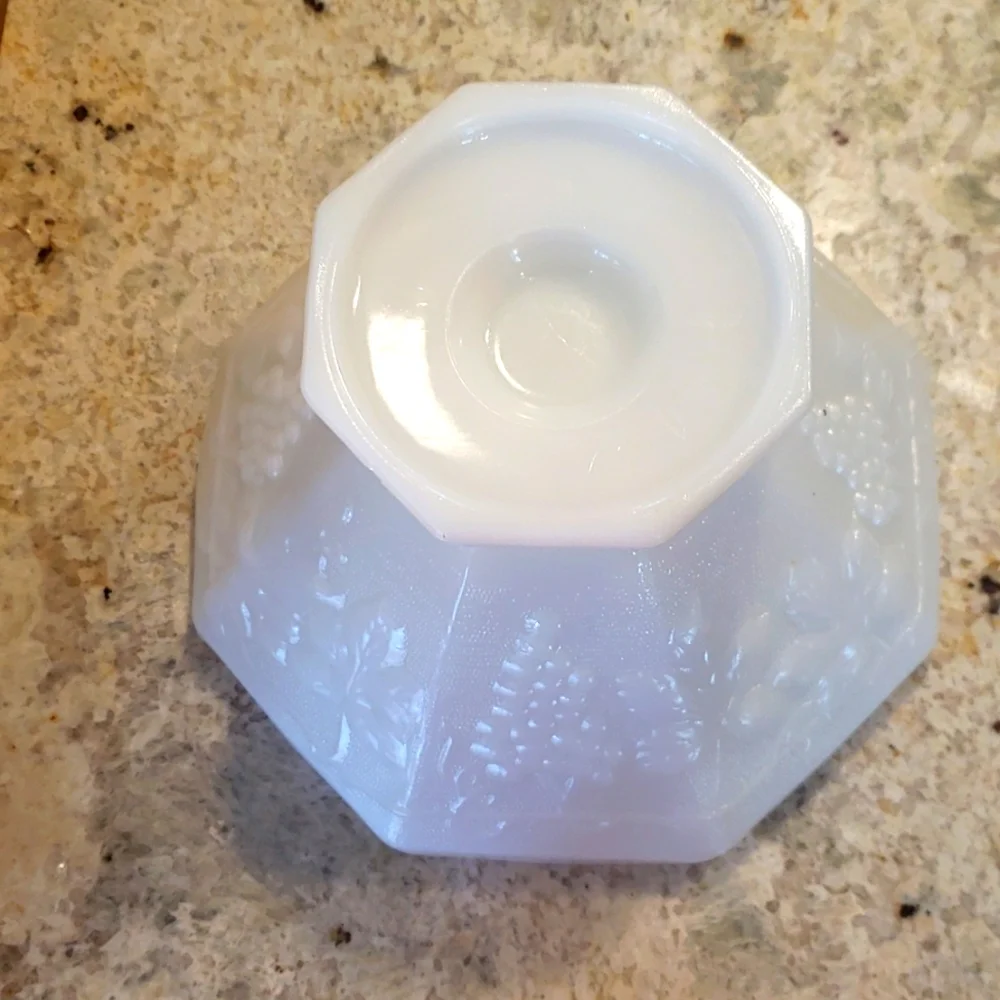 Antique Milk Glass Footed Pedestal Punch Bowl Harvest Grape Pattern - Picture 3 of 4